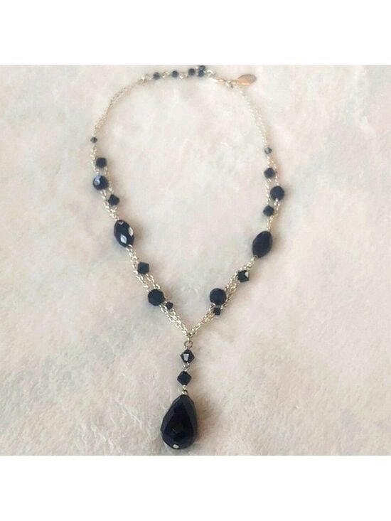 White House Black Market Jewelry - White House Black Market Silver Tone Black Beaded Necklace